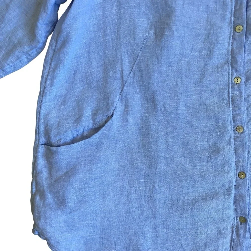 Sigrid Olsen Sky Blue Linen Button Up Pocketed Tunic Shirt Lagenlook Resort XXL - Picture 4 of 16